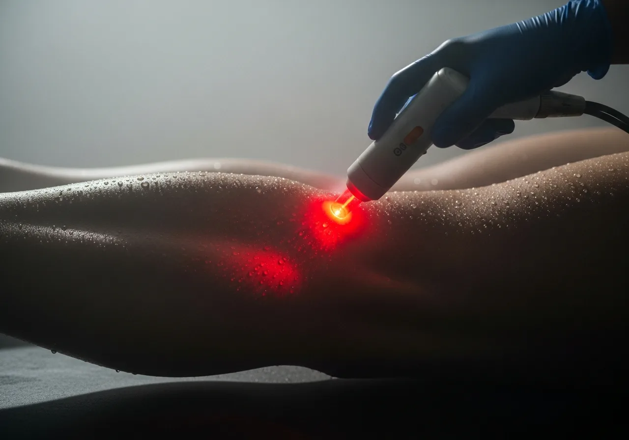 Aplicación de LED en tratamiento facial estético